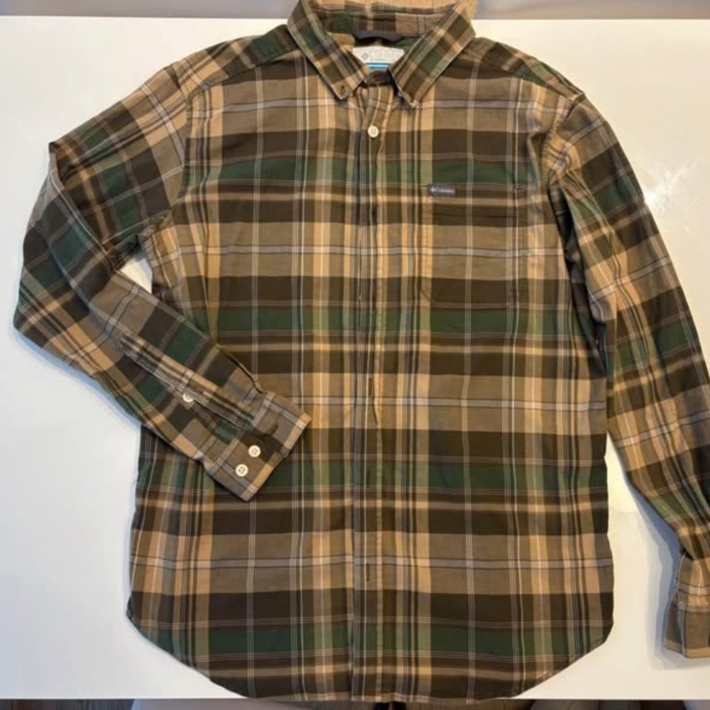 Columbia Green and Brown Plaid Shirt